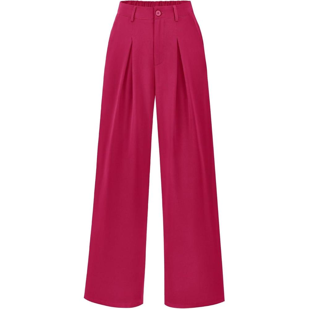 imageBTFBM Women High Waist Palazzo Pants Fall 2025 Casual Wide Leg Trousers Loose Work Office Business Suit Pant PocketsRose Red