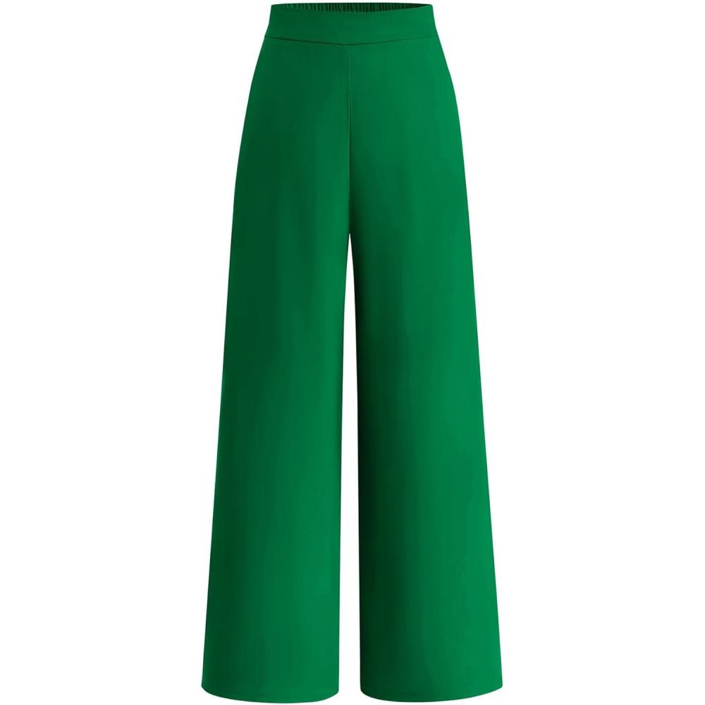 imageBTFBM Women High Waisted Wide Leg Pants Fall 2025 Business Casual Work Dress Pants Loose Office Palazzo Trousers PocketsGreen