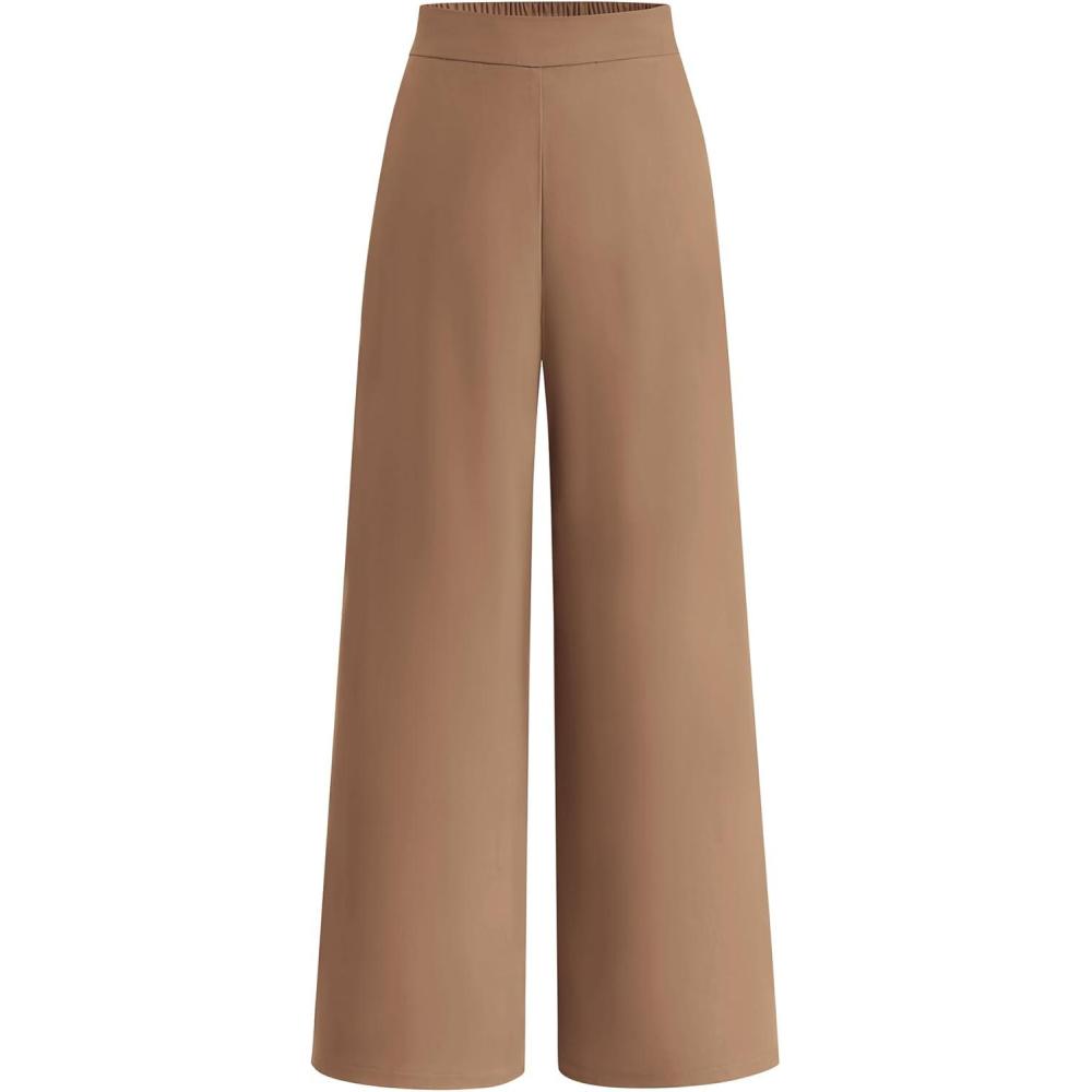 imageBTFBM Women High Waisted Wide Leg Pants Fall 2025 Business Casual Work Dress Pants Loose Office Palazzo Trousers PocketsKhaki