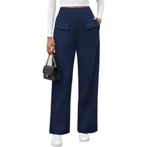 imageBTFBM Womens Pants 2025 Fall Elastic High Waisted Trousers Stretchy Comfy Lounge Palazzo Pant Wide Leg SweatpantsNavy Blue
