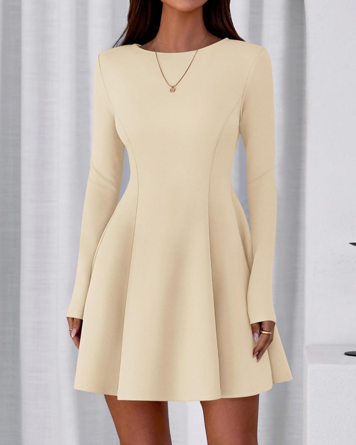 imageBTFBM Fall Dresses for Women 2025 Elegant Classy Flowy A Line Long Sleeve Business Homecoming Cocktail Sweater DressApricot