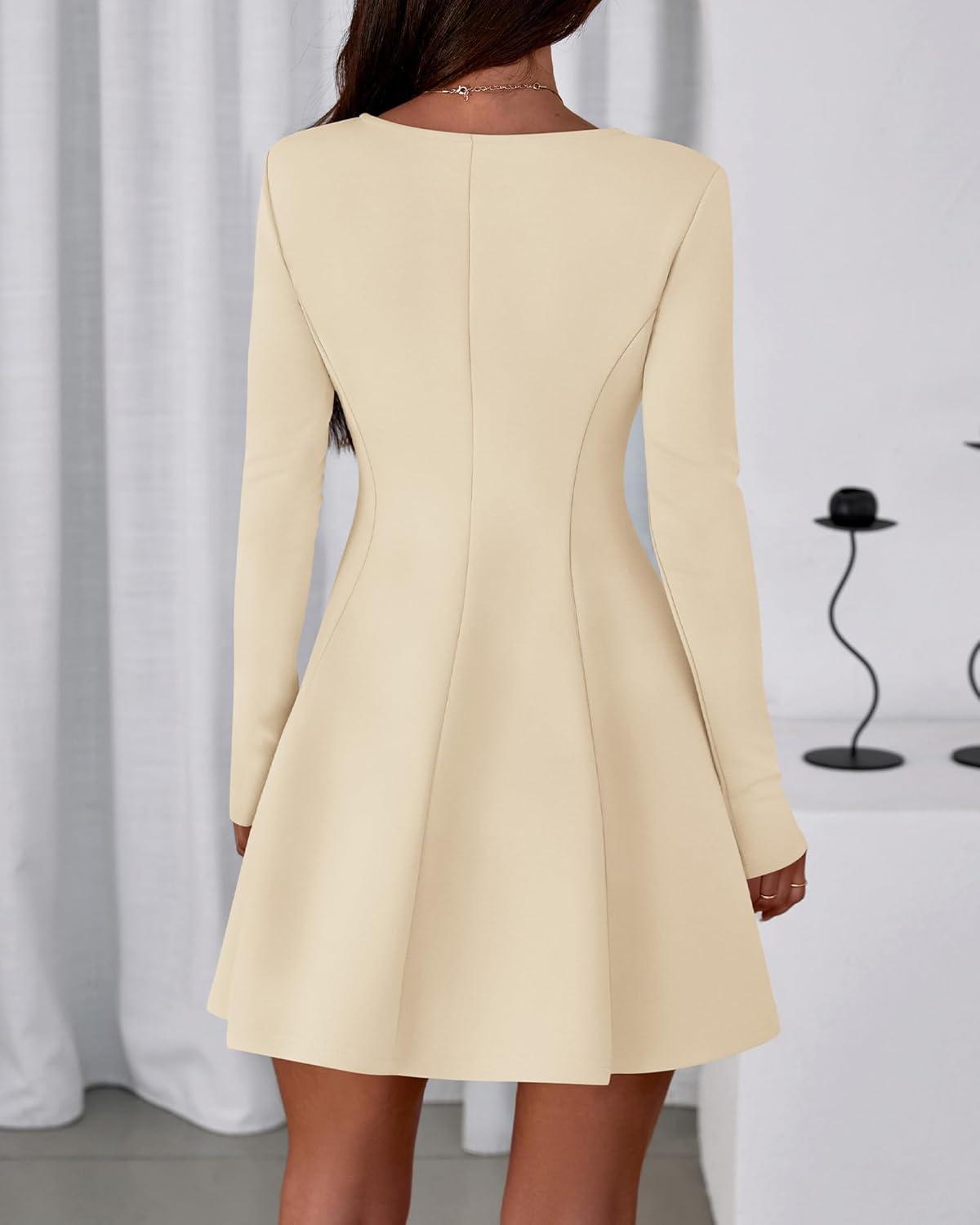 imageBTFBM Fall Dresses for Women 2025 Elegant Classy Flowy A Line Long Sleeve Business Homecoming Cocktail Sweater DressApricot