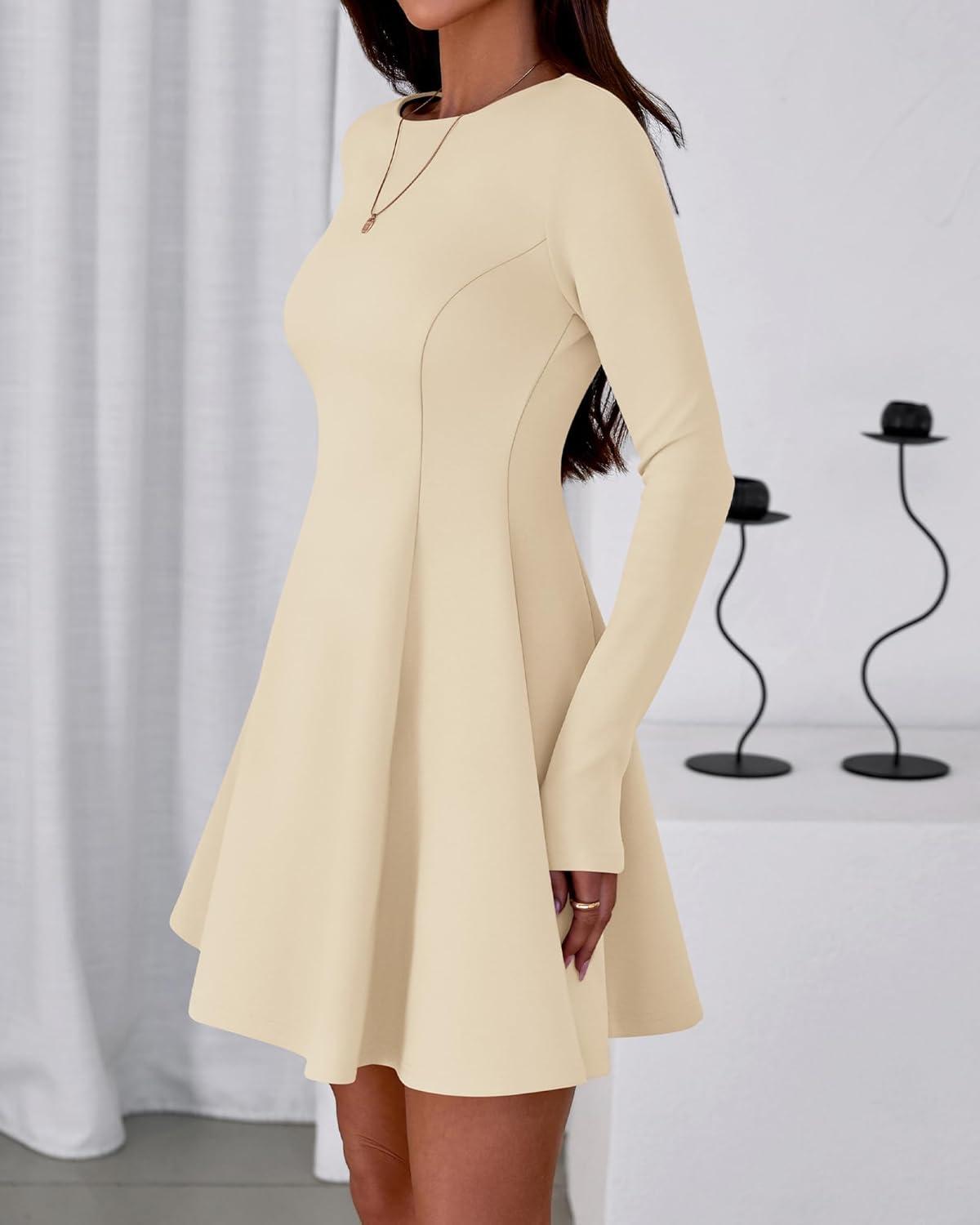 imageBTFBM Fall Dresses for Women 2025 Elegant Classy Flowy A Line Long Sleeve Business Homecoming Cocktail Sweater DressApricot