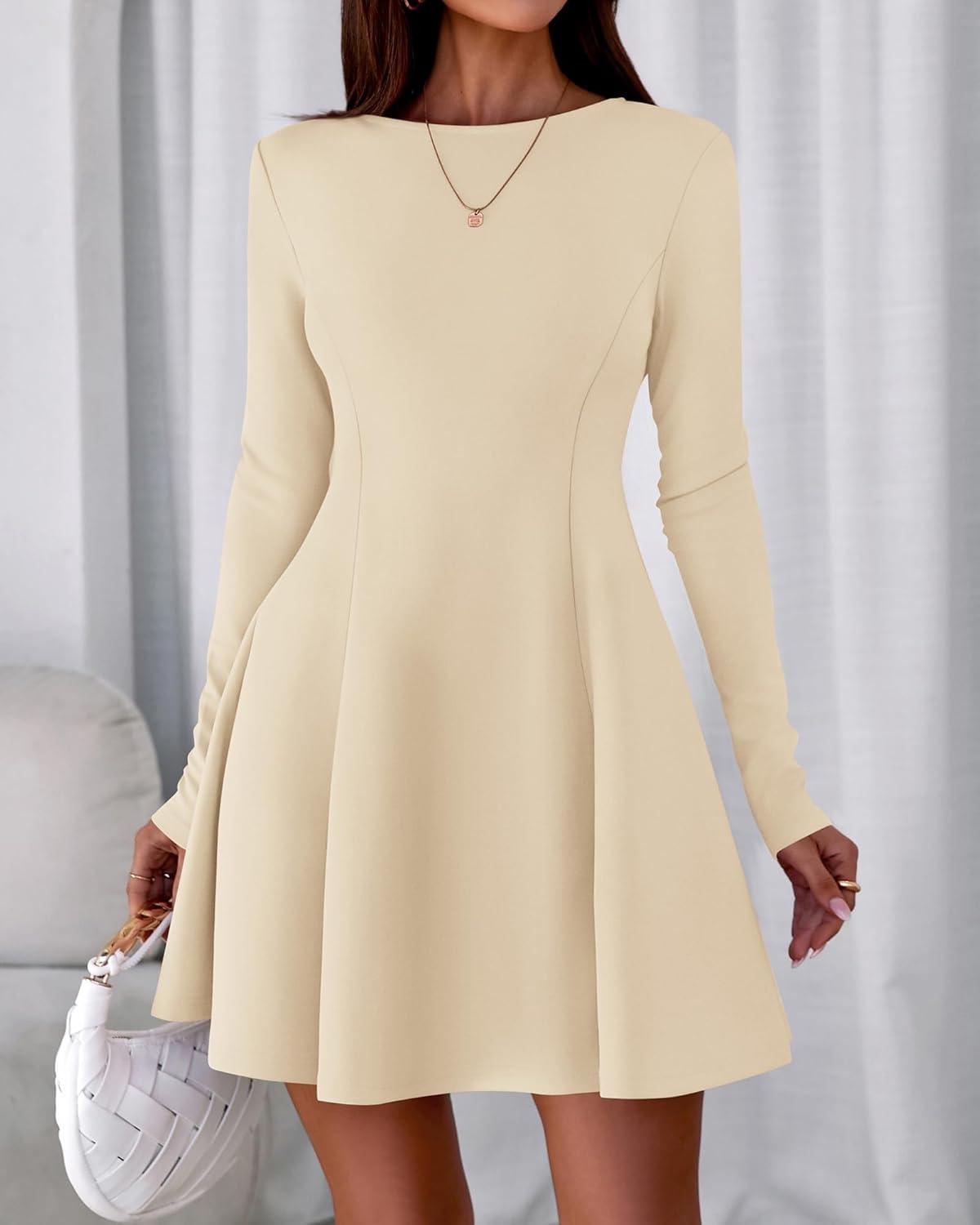 imageBTFBM Fall Dresses for Women 2025 Elegant Classy Flowy A Line Long Sleeve Business Homecoming Cocktail Sweater DressApricot