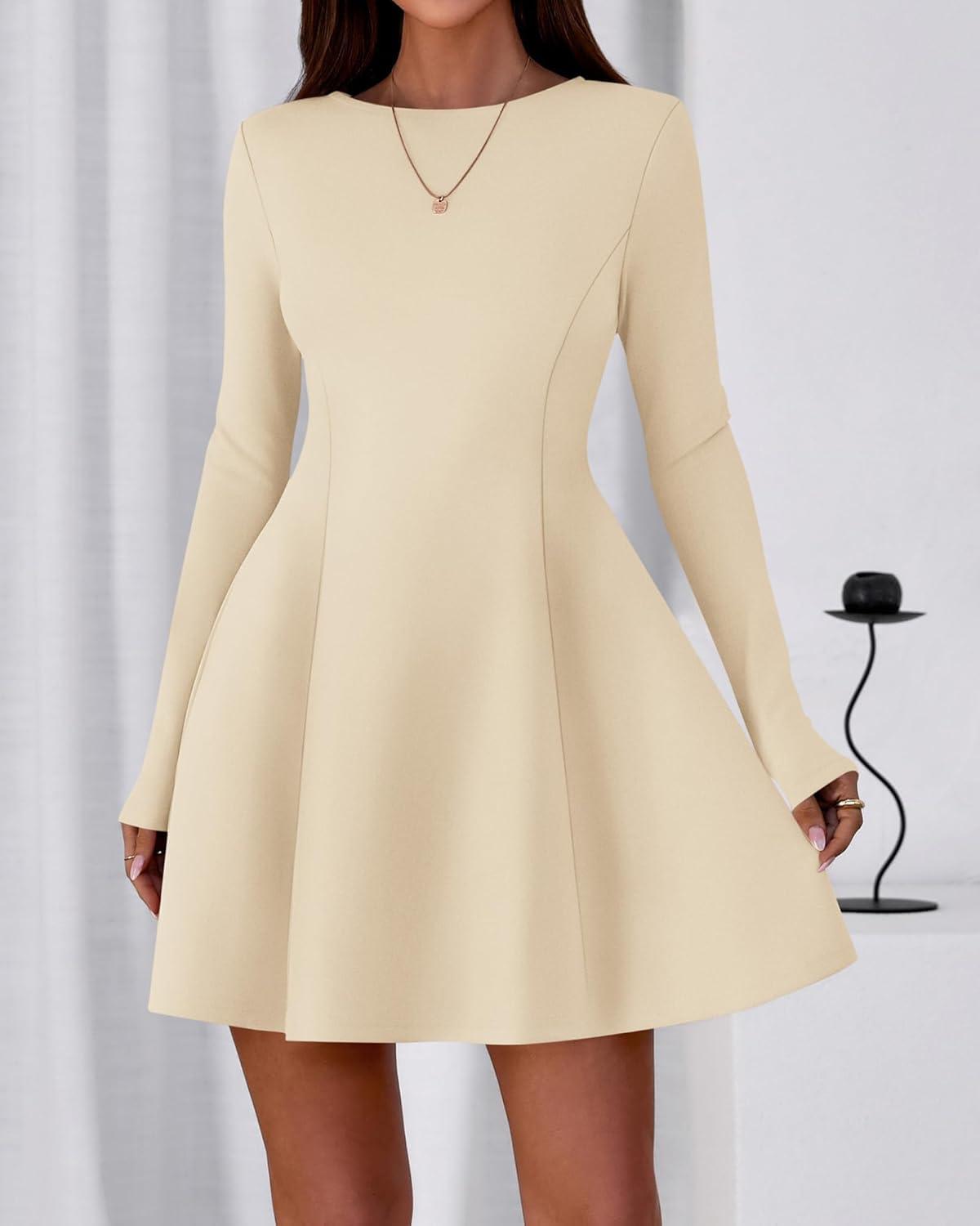 imageBTFBM Fall Dresses for Women 2025 Elegant Classy Flowy A Line Long Sleeve Business Homecoming Cocktail Sweater DressApricot