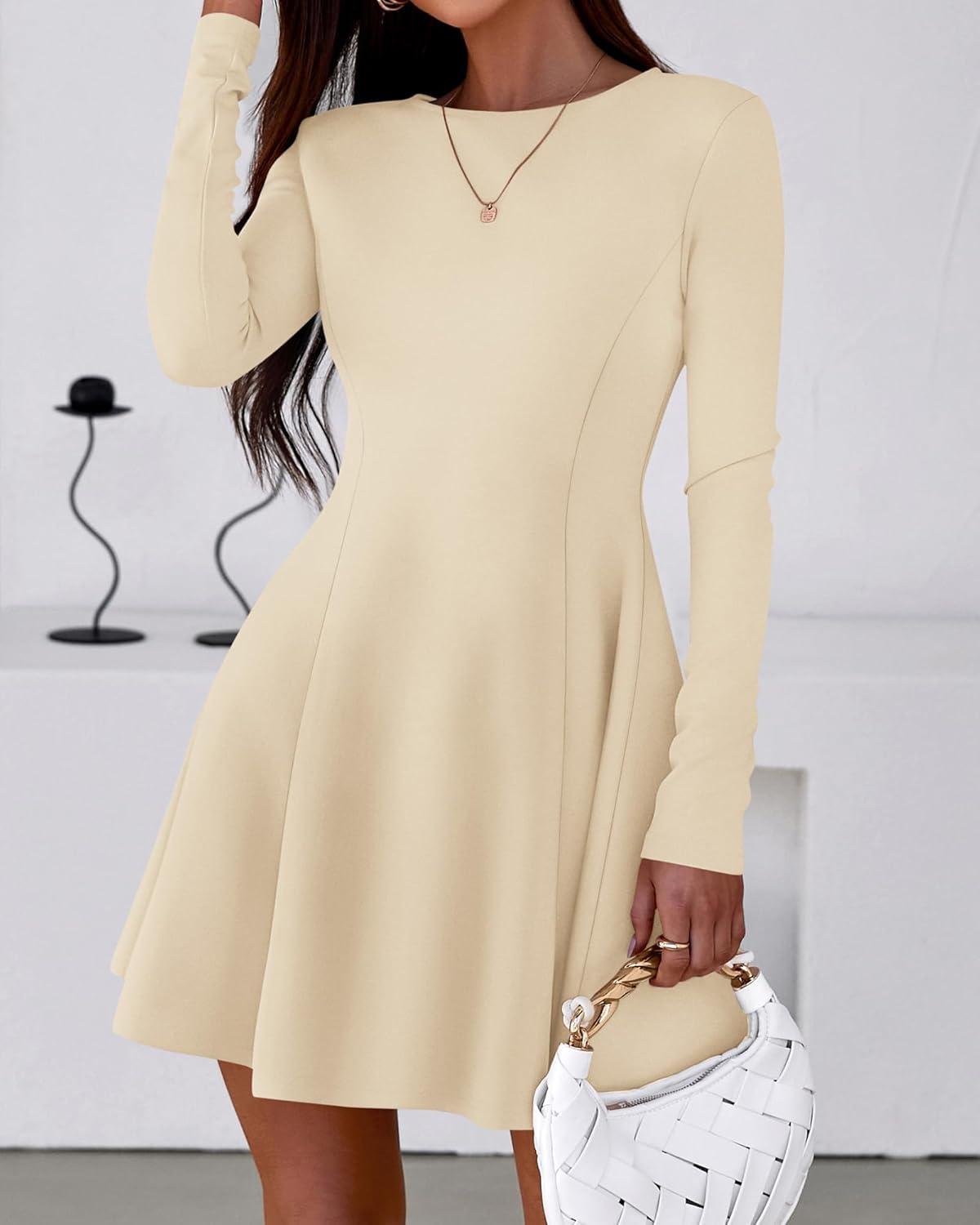 imageBTFBM Fall Dresses for Women 2025 Elegant Classy Flowy A Line Long Sleeve Business Homecoming Cocktail Sweater DressApricot
