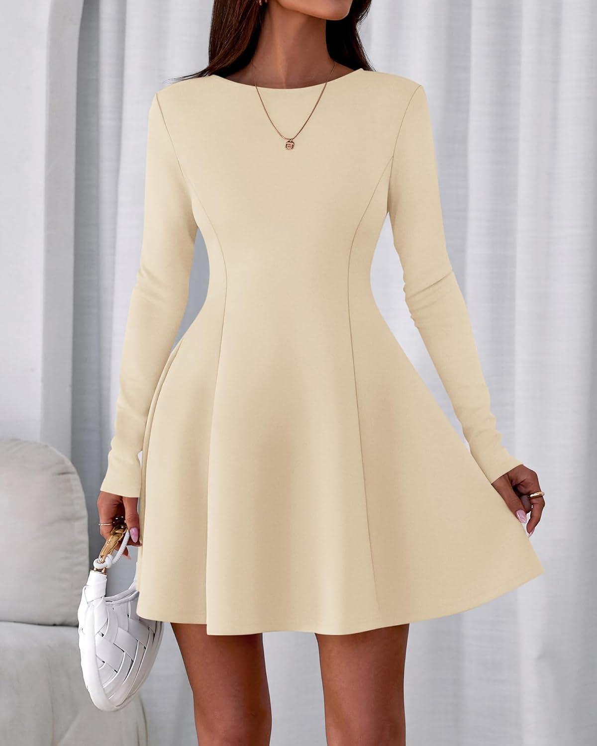imageBTFBM Fall Dresses for Women 2025 Elegant Classy Flowy A Line Long Sleeve Business Homecoming Cocktail Sweater DressApricot