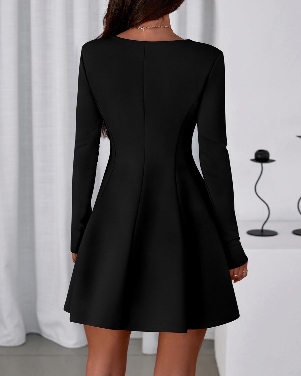 imageBTFBM Fall Dresses for Women 2025 Elegant Classy Flowy A Line Long Sleeve Business Homecoming Cocktail Sweater DressBlack