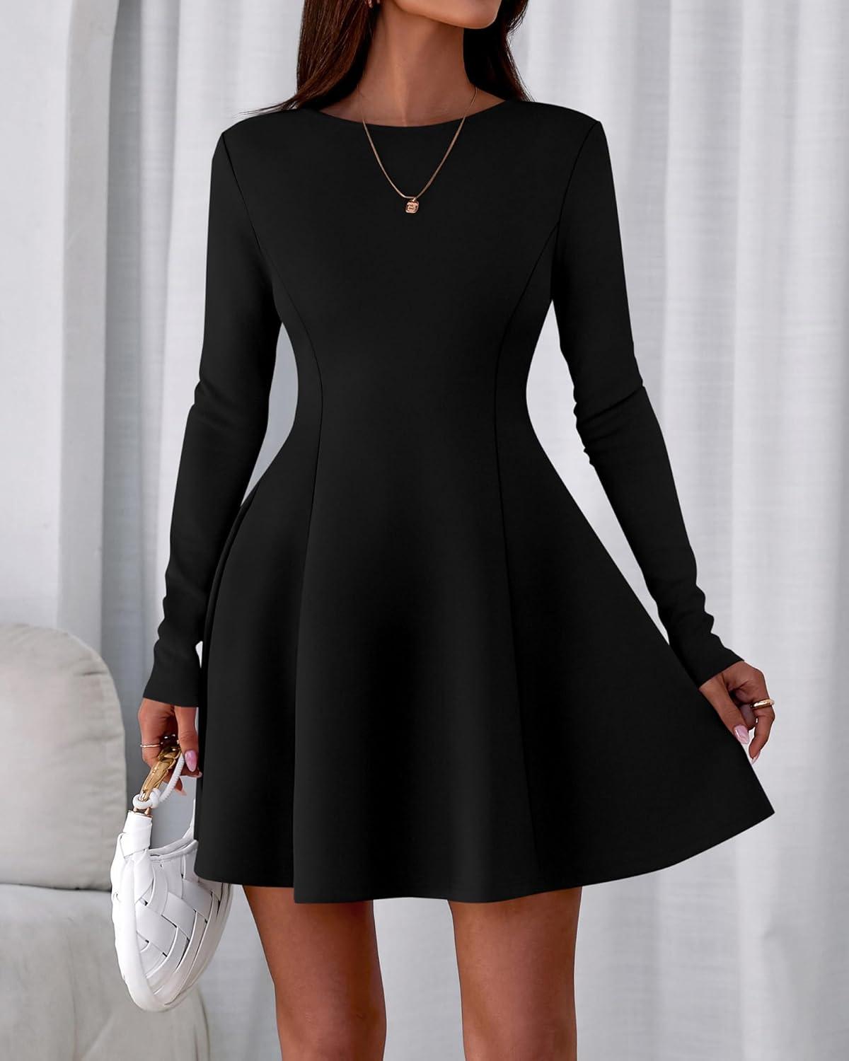 imageBTFBM Fall Dresses for Women 2025 Elegant Classy Flowy A Line Long Sleeve Business Homecoming Cocktail Sweater DressBlack