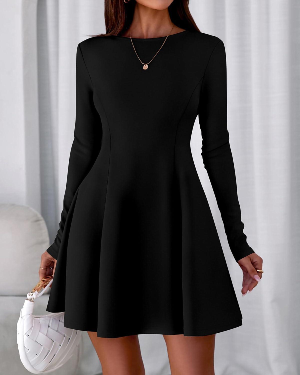 imageBTFBM Fall Dresses for Women 2025 Elegant Classy Flowy A Line Long Sleeve Business Homecoming Cocktail Sweater DressBlack