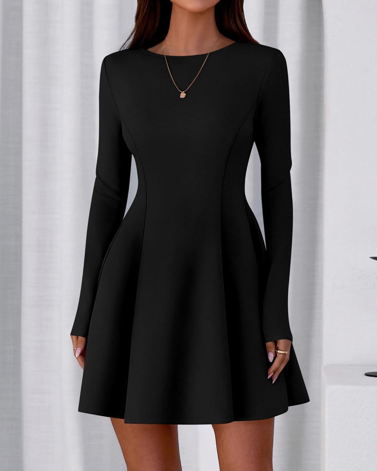 imageBTFBM Fall Dresses for Women 2025 Elegant Classy Flowy A Line Long Sleeve Business Homecoming Cocktail Sweater DressBlack