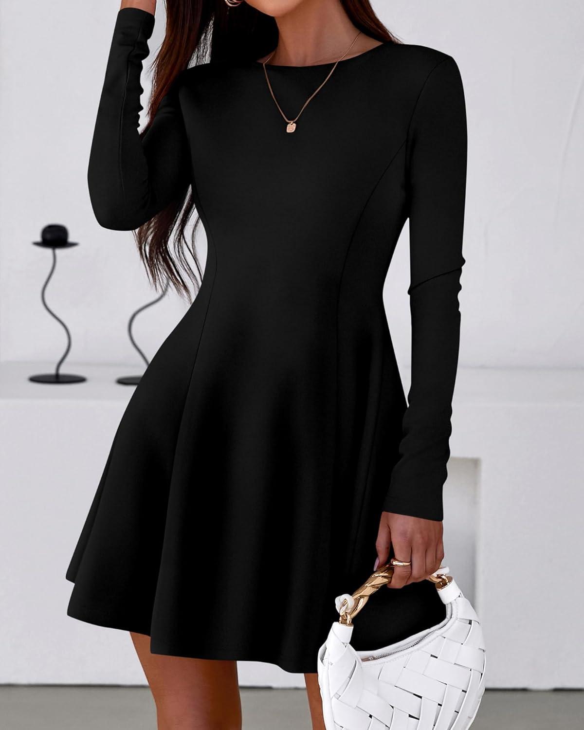 imageBTFBM Fall Dresses for Women 2025 Elegant Classy Flowy A Line Long Sleeve Business Homecoming Cocktail Sweater DressBlack