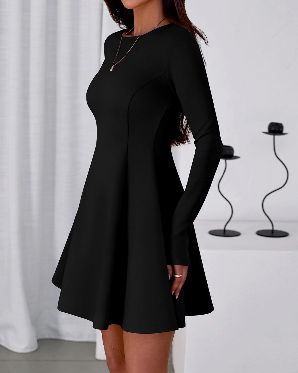 imageBTFBM Fall Dresses for Women 2025 Elegant Classy Flowy A Line Long Sleeve Business Homecoming Cocktail Sweater DressBlack