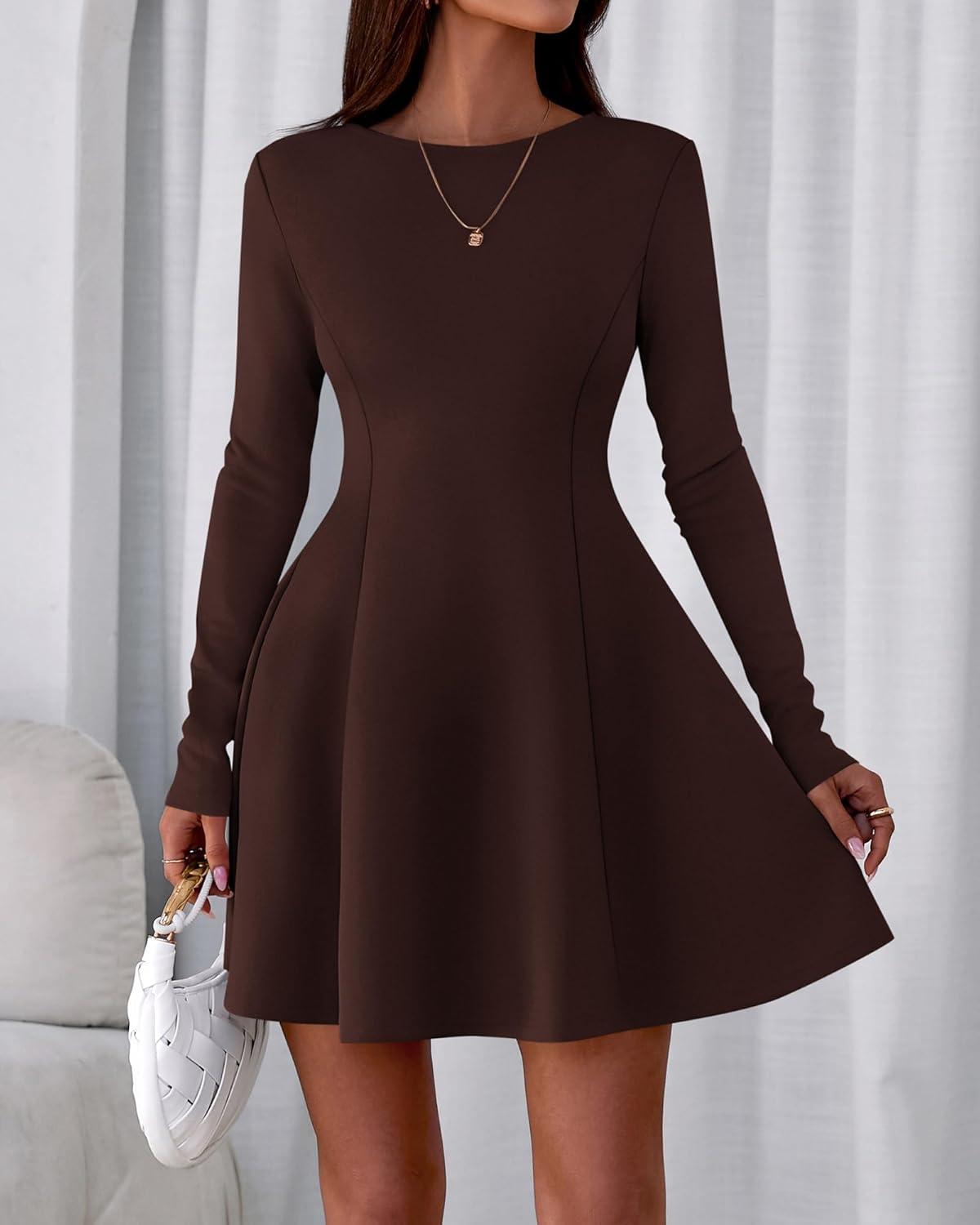 imageBTFBM Fall Dresses for Women 2025 Elegant Classy Flowy A Line Long Sleeve Business Homecoming Cocktail Sweater DressBrown