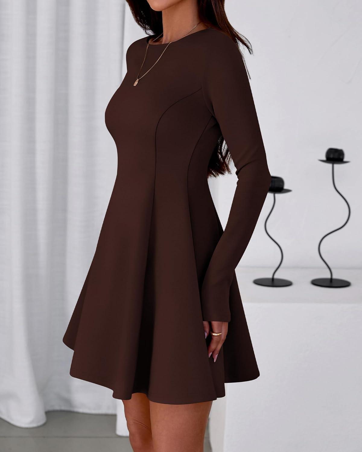 imageBTFBM Fall Dresses for Women 2025 Elegant Classy Flowy A Line Long Sleeve Business Homecoming Cocktail Sweater DressBrown