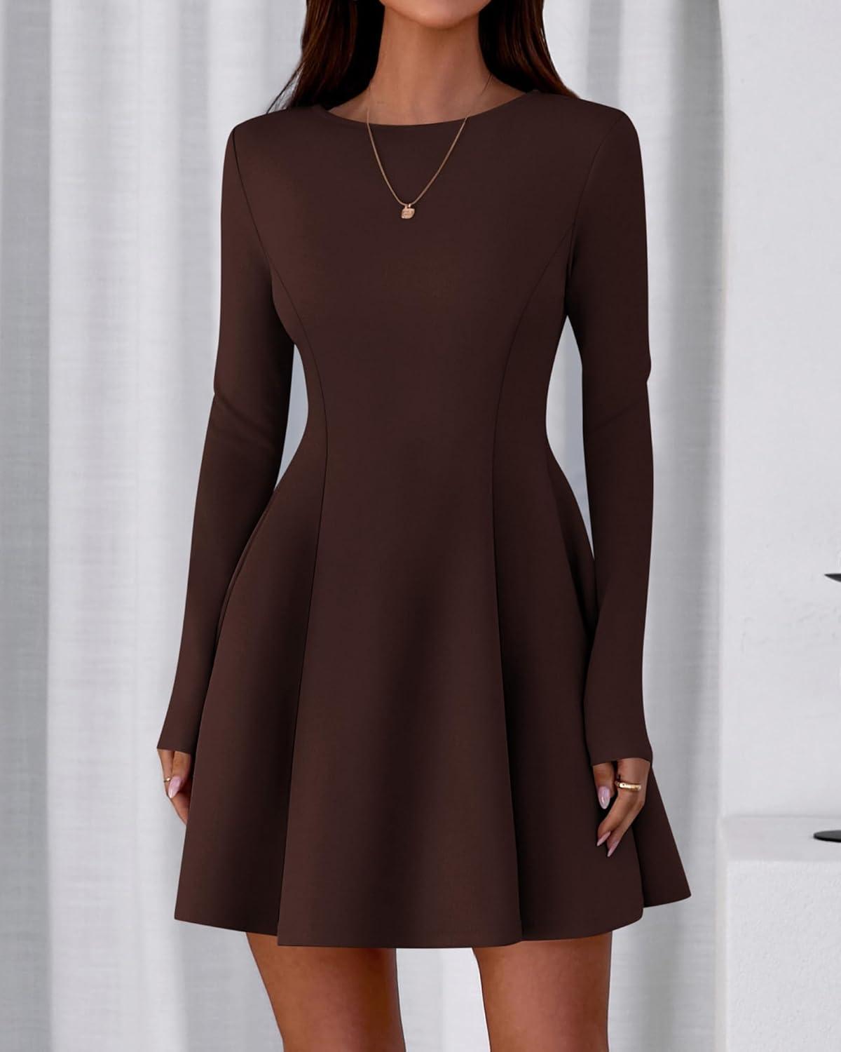 imageBTFBM Fall Dresses for Women 2025 Elegant Classy Flowy A Line Long Sleeve Business Homecoming Cocktail Sweater DressBrown