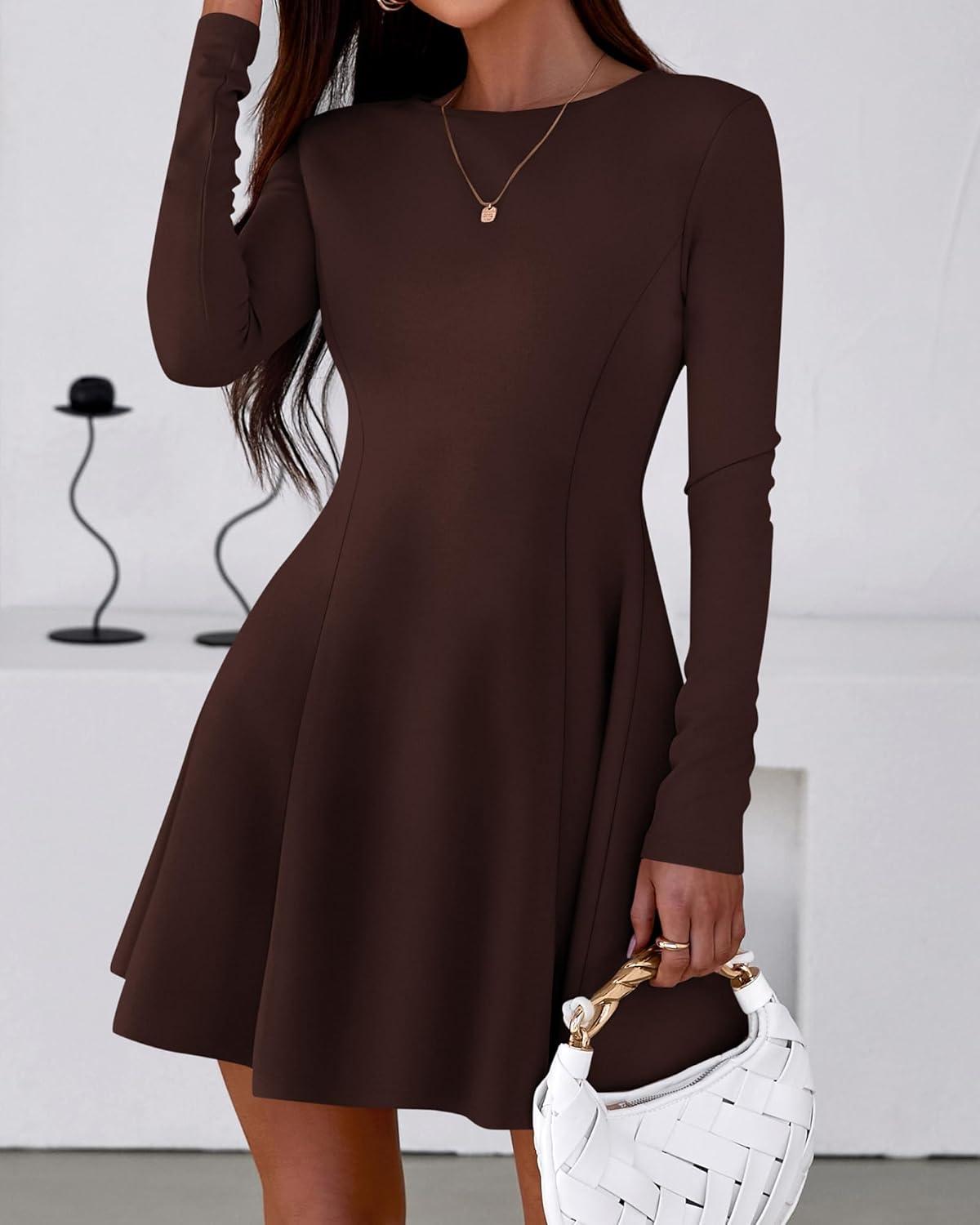 imageBTFBM Fall Dresses for Women 2025 Elegant Classy Flowy A Line Long Sleeve Business Homecoming Cocktail Sweater DressBrown
