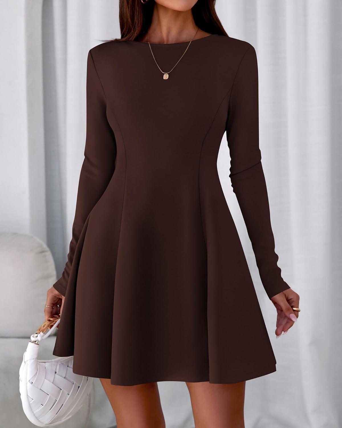 imageBTFBM Fall Dresses for Women 2025 Elegant Classy Flowy A Line Long Sleeve Business Homecoming Cocktail Sweater DressBrown