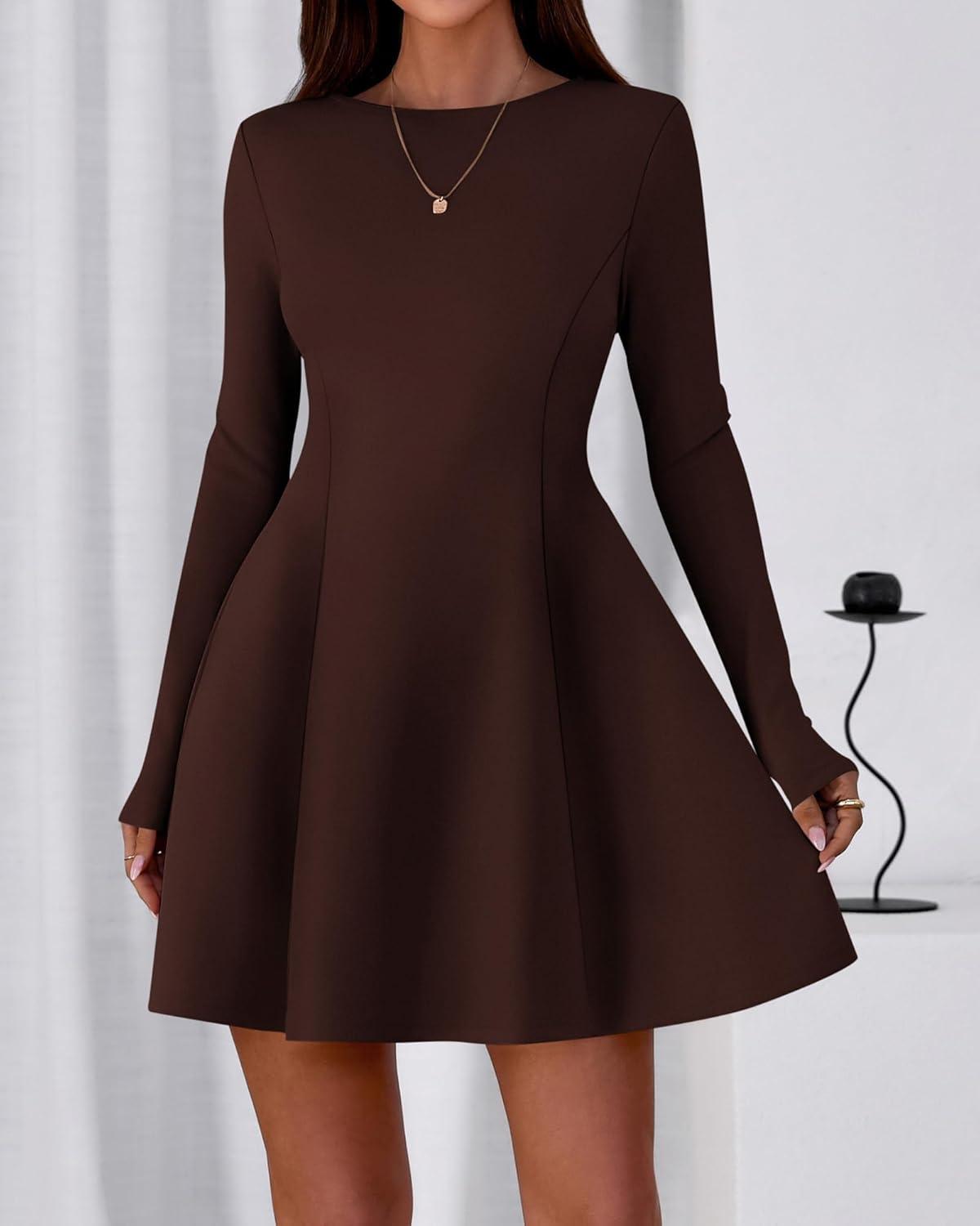 imageBTFBM Fall Dresses for Women 2025 Elegant Classy Flowy A Line Long Sleeve Business Homecoming Cocktail Sweater DressBrown