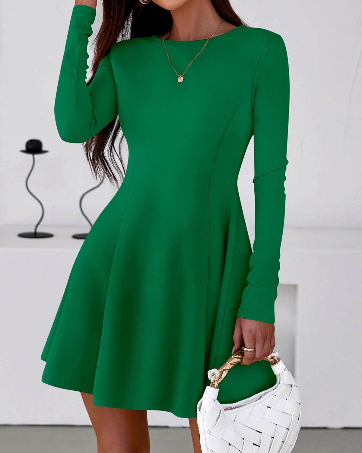 imageBTFBM Fall Dresses for Women 2025 Elegant Classy Flowy A Line Long Sleeve Business Homecoming Cocktail Sweater DressGreen