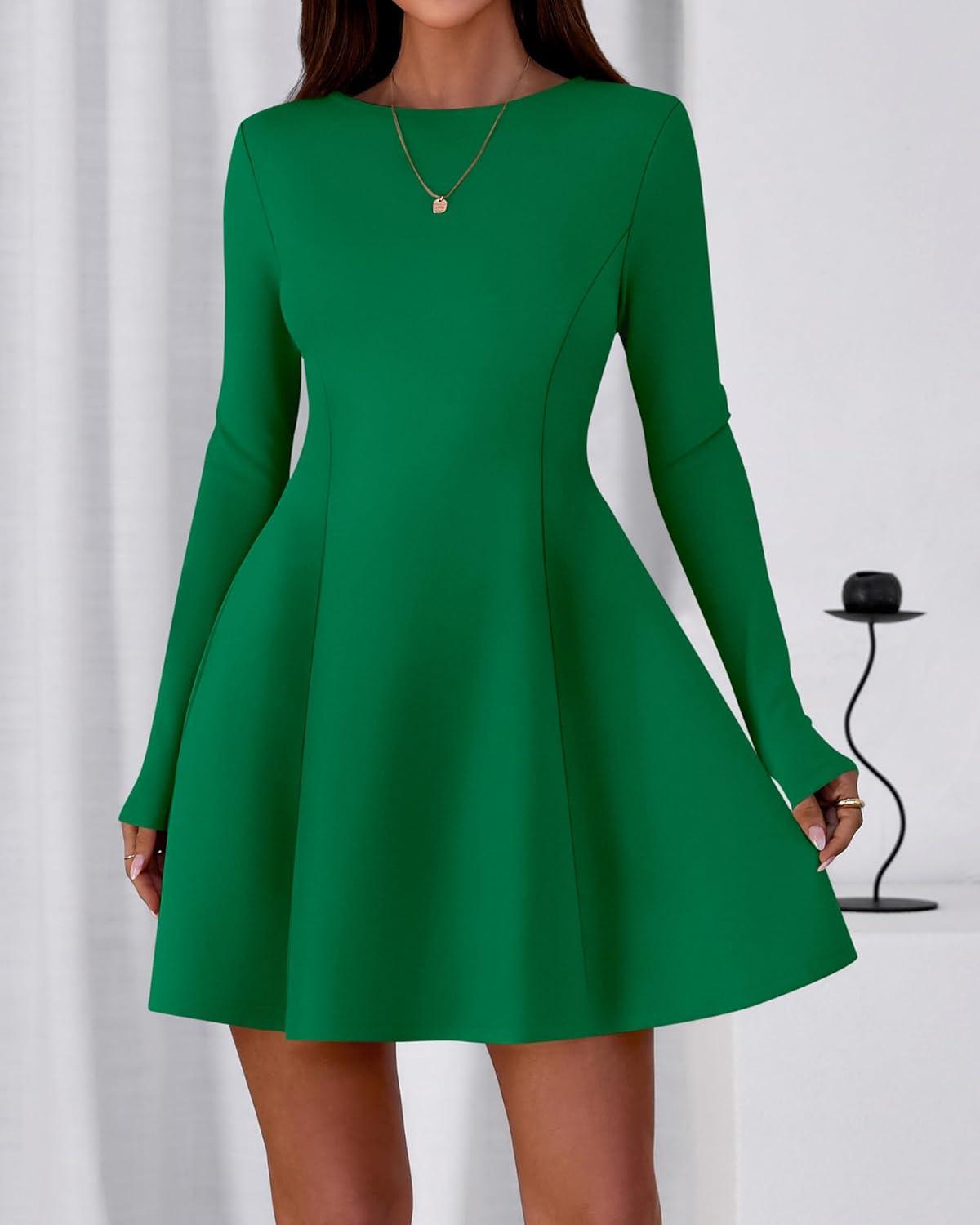 imageBTFBM Fall Dresses for Women 2025 Elegant Classy Flowy A Line Long Sleeve Business Homecoming Cocktail Sweater DressGreen