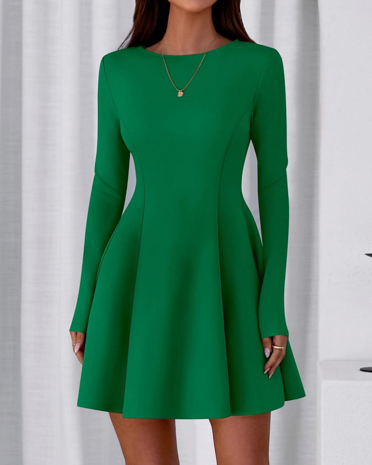 imageBTFBM Fall Dresses for Women 2025 Elegant Classy Flowy A Line Long Sleeve Business Homecoming Cocktail Sweater DressGreen