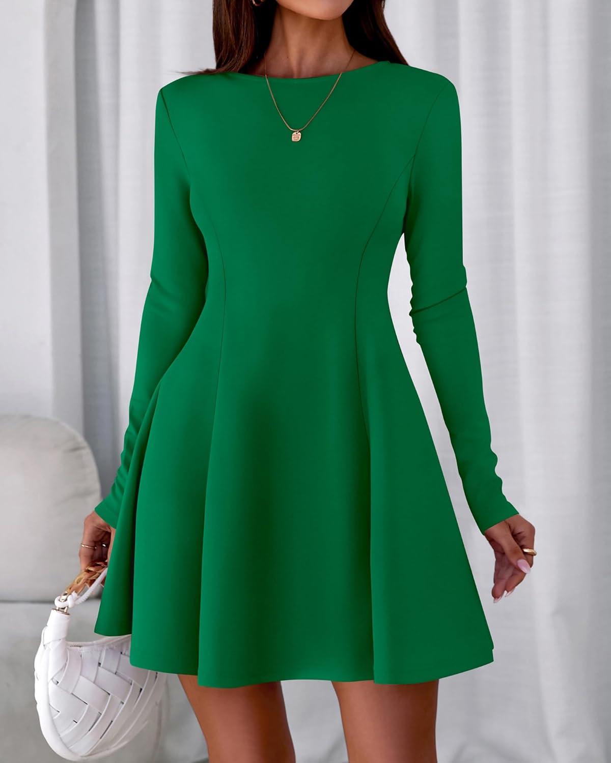imageBTFBM Fall Dresses for Women 2025 Elegant Classy Flowy A Line Long Sleeve Business Homecoming Cocktail Sweater DressGreen