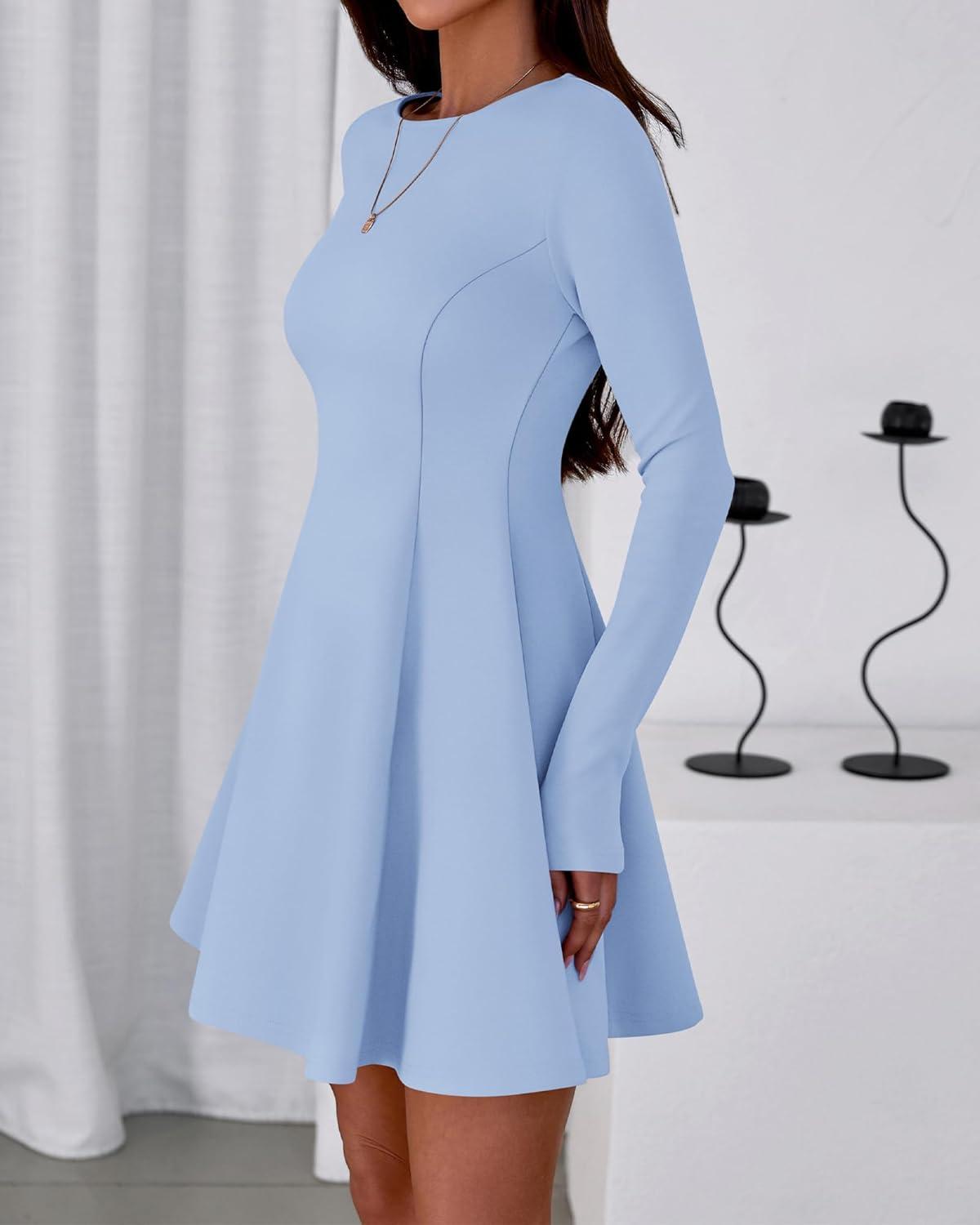 imageBTFBM Fall Dresses for Women 2025 Elegant Classy Flowy A Line Long Sleeve Business Homecoming Cocktail Sweater DressLight Blue