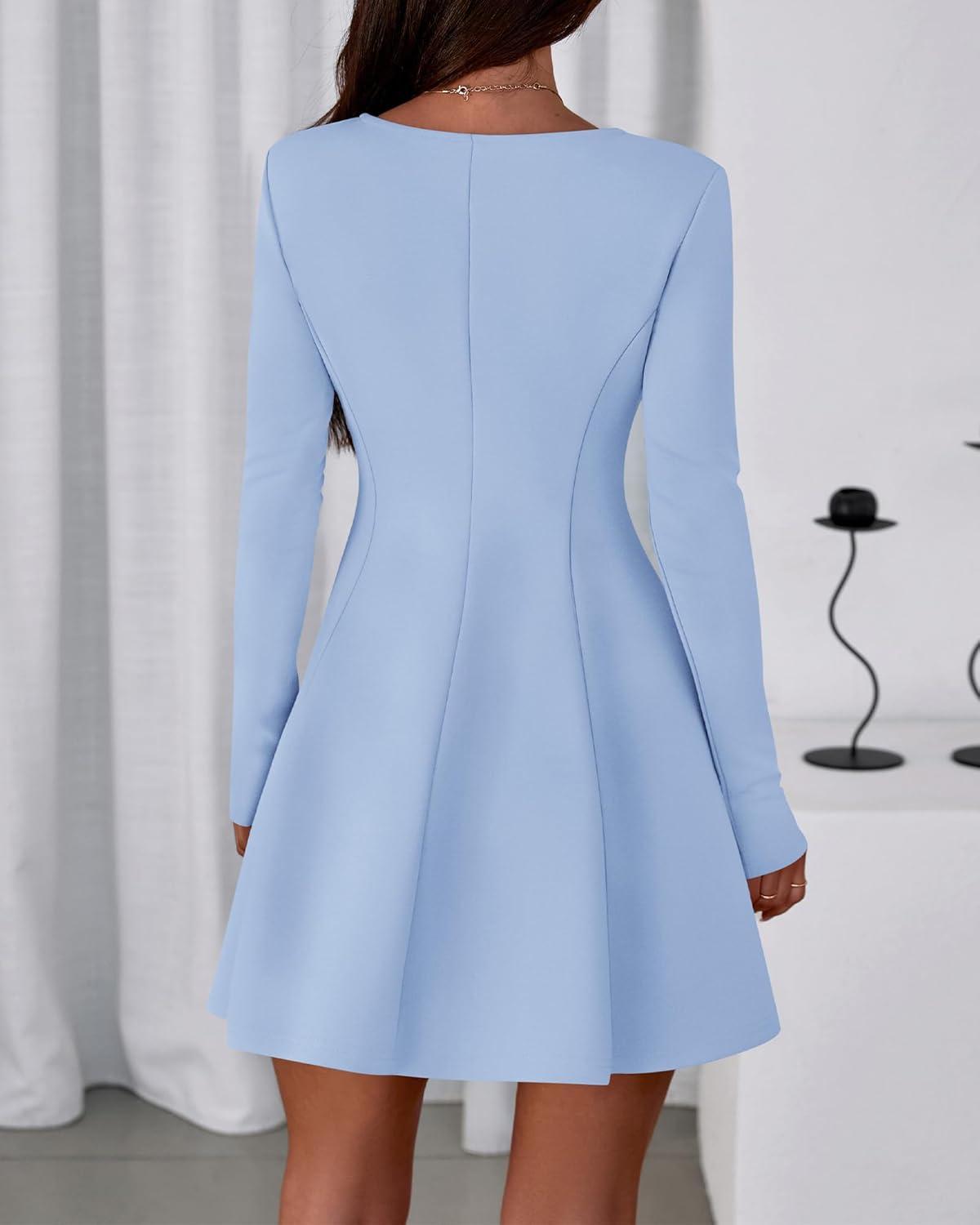 imageBTFBM Fall Dresses for Women 2025 Elegant Classy Flowy A Line Long Sleeve Business Homecoming Cocktail Sweater DressLight Blue