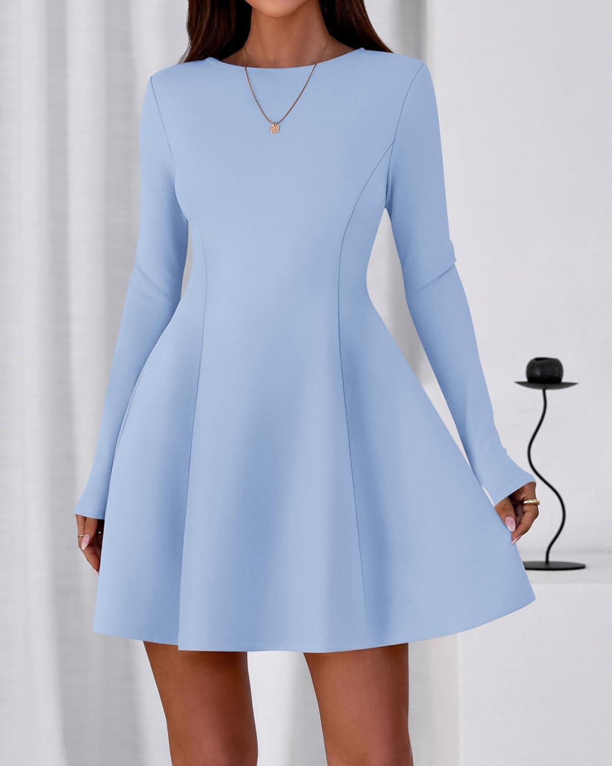 imageBTFBM Fall Dresses for Women 2025 Elegant Classy Flowy A Line Long Sleeve Business Homecoming Cocktail Sweater DressLight Blue