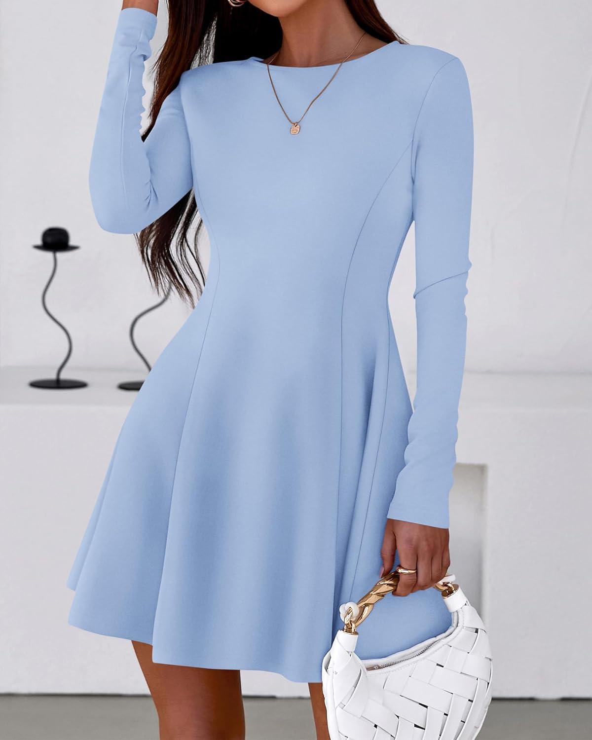 imageBTFBM Fall Dresses for Women 2025 Elegant Classy Flowy A Line Long Sleeve Business Homecoming Cocktail Sweater DressLight Blue