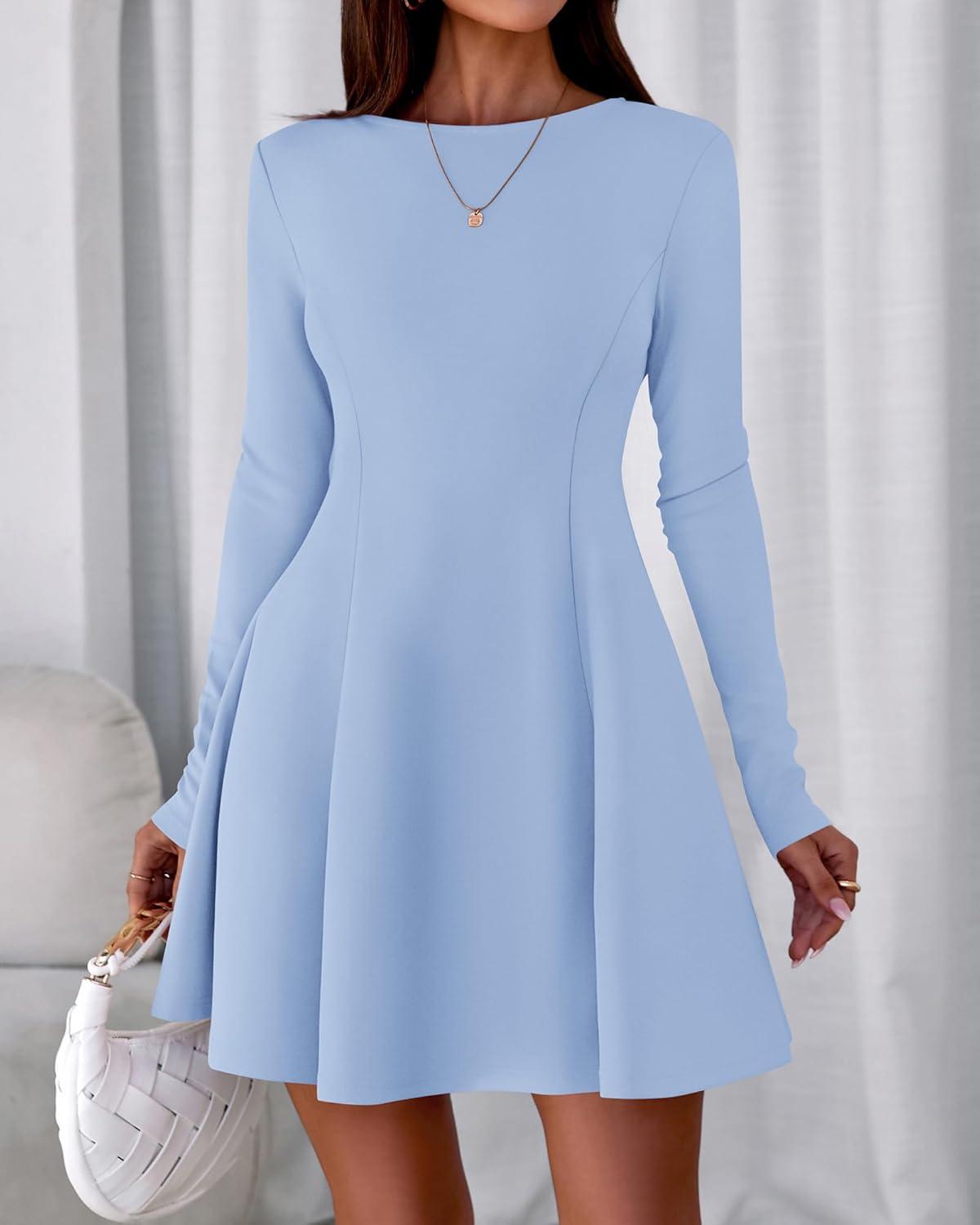 imageBTFBM Fall Dresses for Women 2025 Elegant Classy Flowy A Line Long Sleeve Business Homecoming Cocktail Sweater DressLight Blue