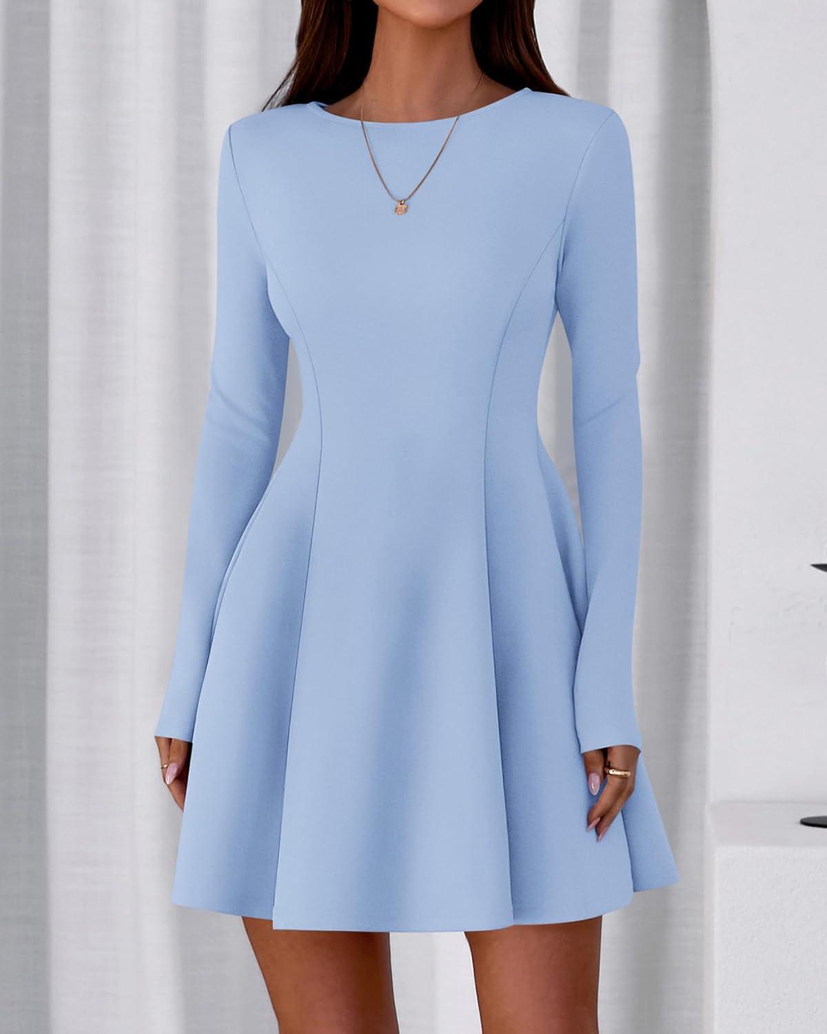 imageBTFBM Fall Dresses for Women 2025 Elegant Classy Flowy A Line Long Sleeve Business Homecoming Cocktail Sweater DressLight Blue