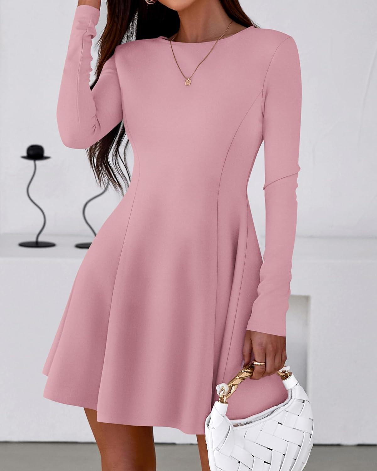 imageBTFBM Fall Dresses for Women 2025 Elegant Classy Flowy A Line Long Sleeve Business Homecoming Cocktail Sweater DressPink