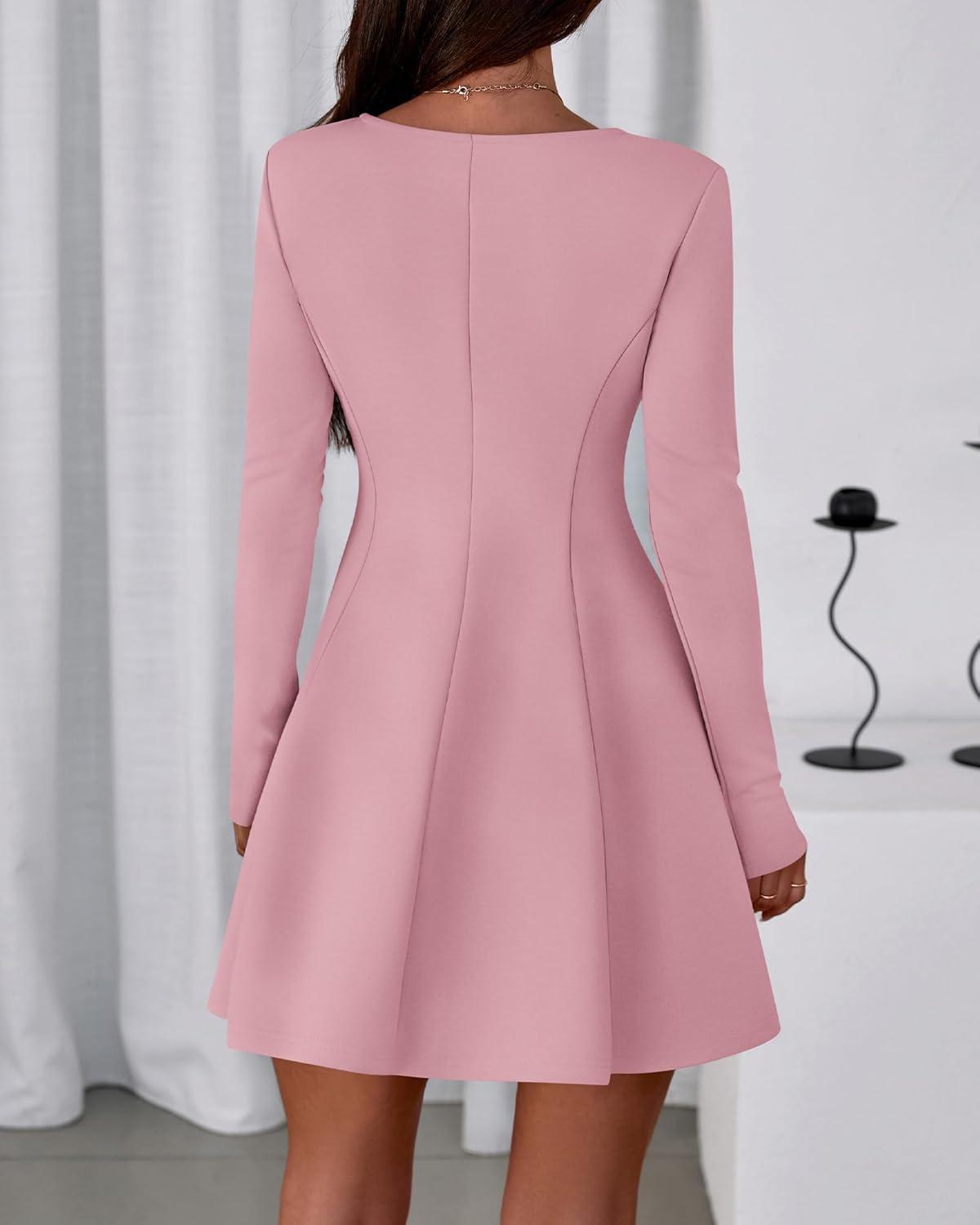 imageBTFBM Fall Dresses for Women 2025 Elegant Classy Flowy A Line Long Sleeve Business Homecoming Cocktail Sweater DressPink