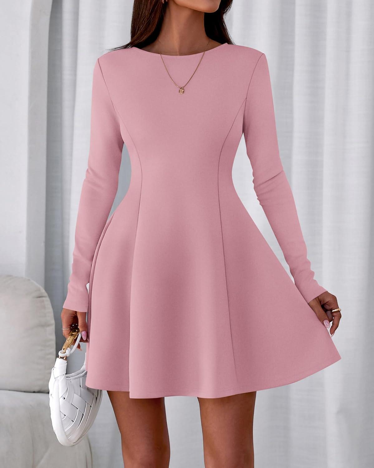 imageBTFBM Fall Dresses for Women 2025 Elegant Classy Flowy A Line Long Sleeve Business Homecoming Cocktail Sweater DressPink
