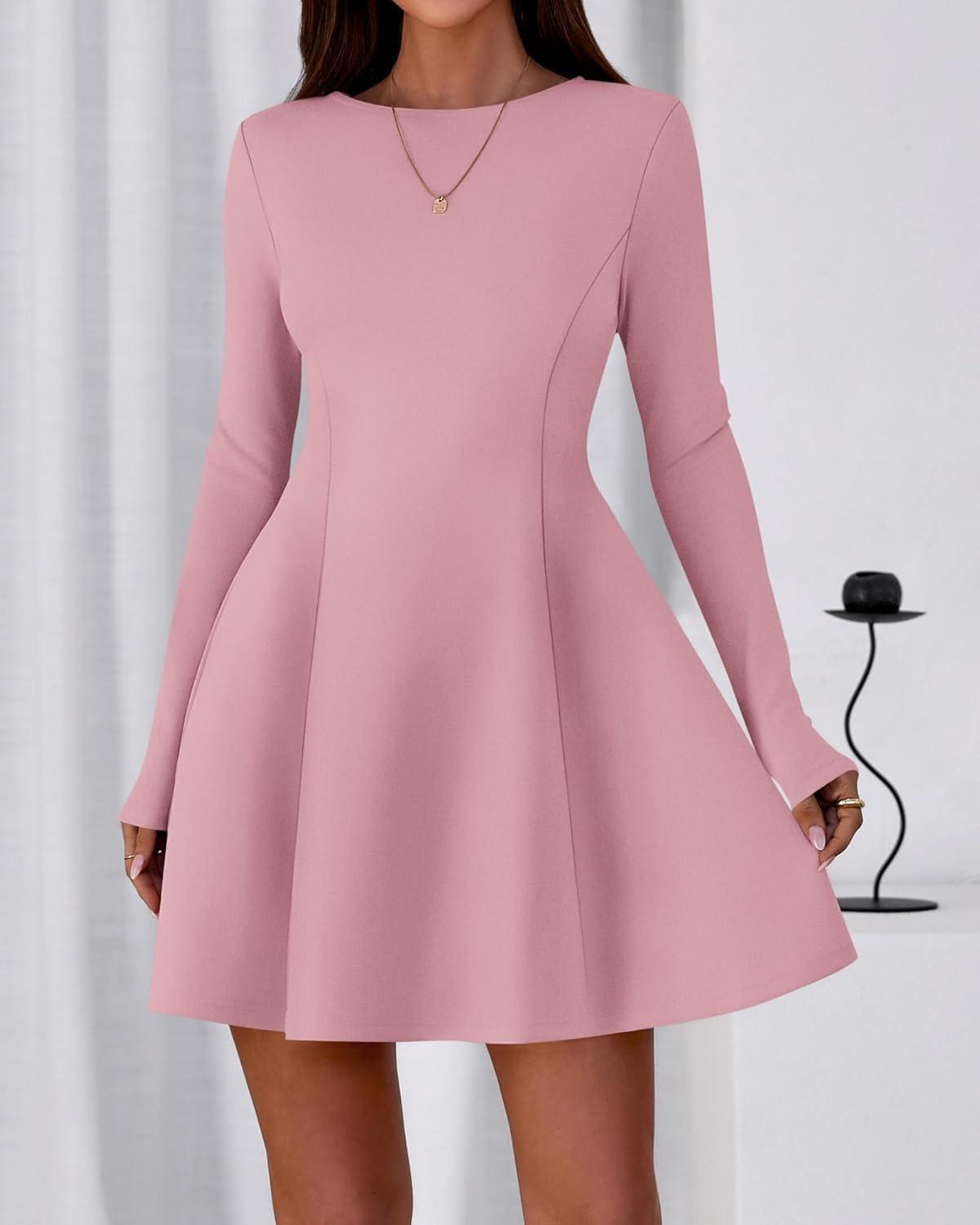 imageBTFBM Fall Dresses for Women 2025 Elegant Classy Flowy A Line Long Sleeve Business Homecoming Cocktail Sweater DressPink