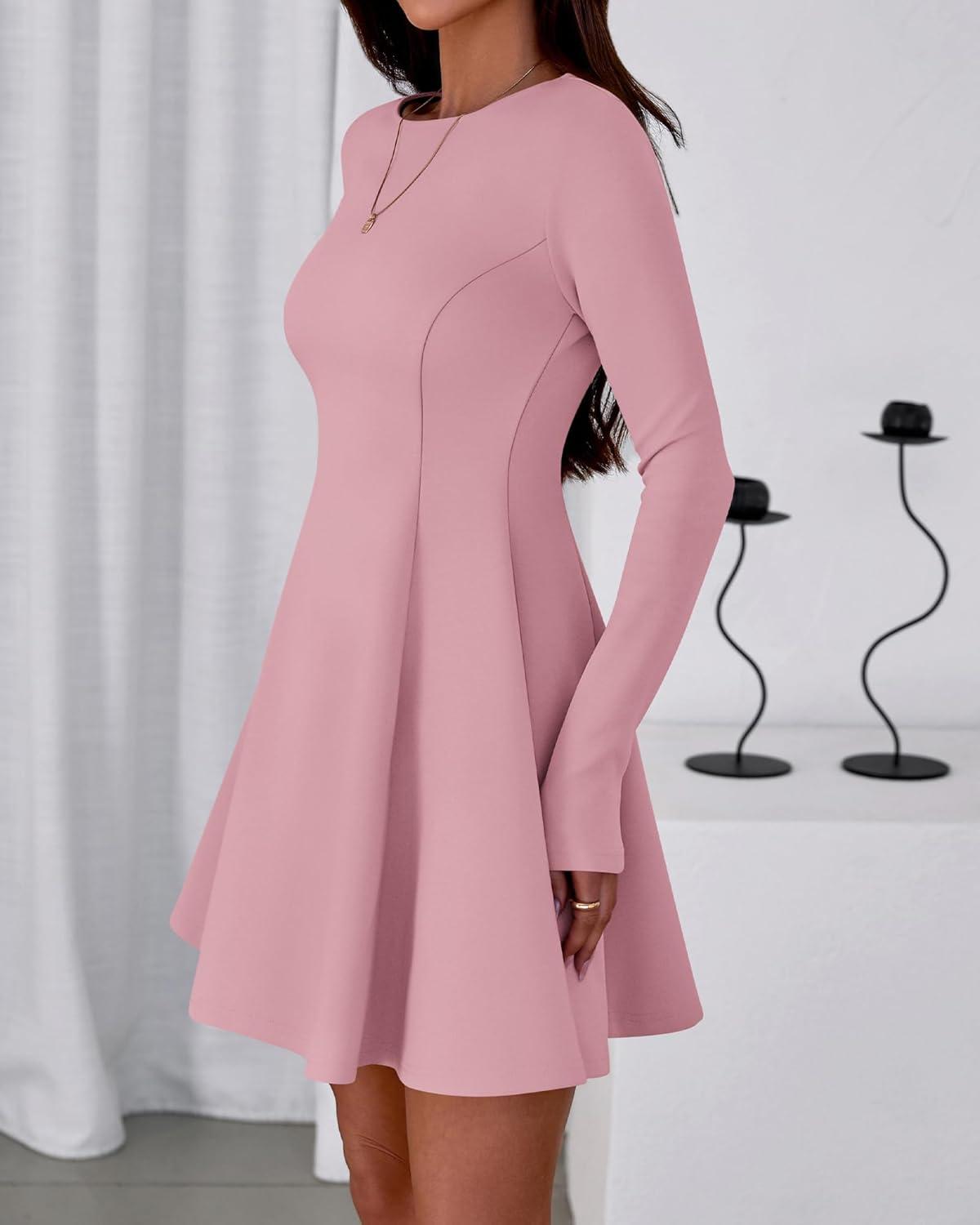 imageBTFBM Fall Dresses for Women 2025 Elegant Classy Flowy A Line Long Sleeve Business Homecoming Cocktail Sweater DressPink
