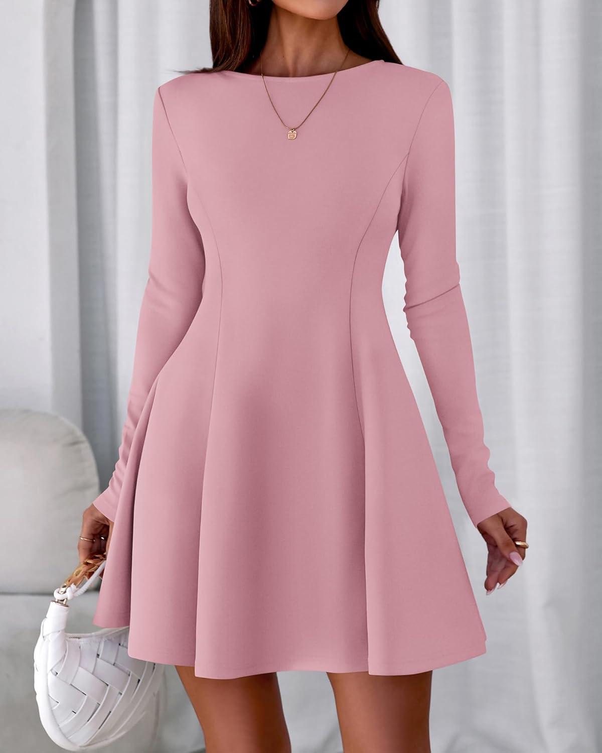 imageBTFBM Fall Dresses for Women 2025 Elegant Classy Flowy A Line Long Sleeve Business Homecoming Cocktail Sweater DressPink