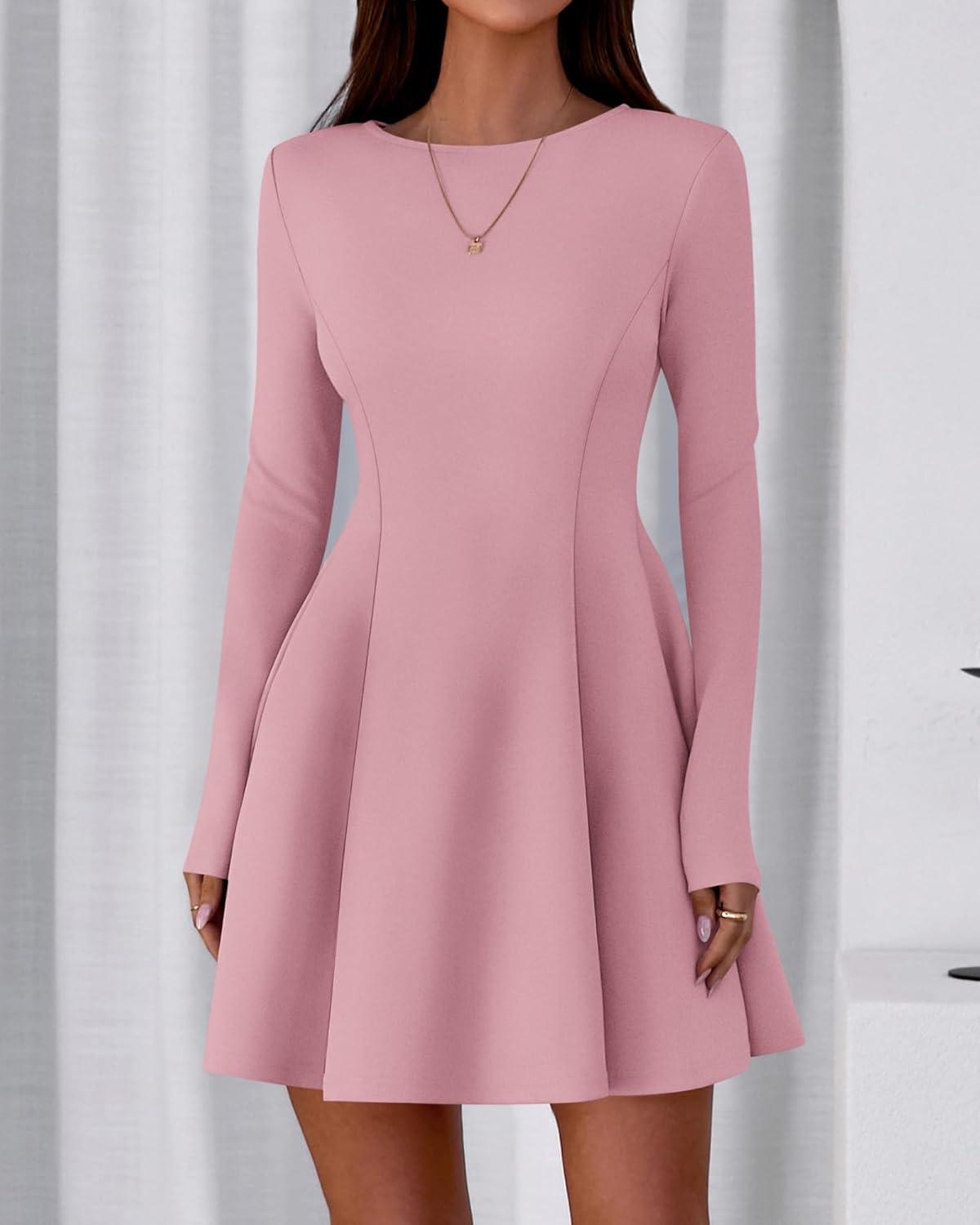 imageBTFBM Fall Dresses for Women 2025 Elegant Classy Flowy A Line Long Sleeve Business Homecoming Cocktail Sweater DressPink