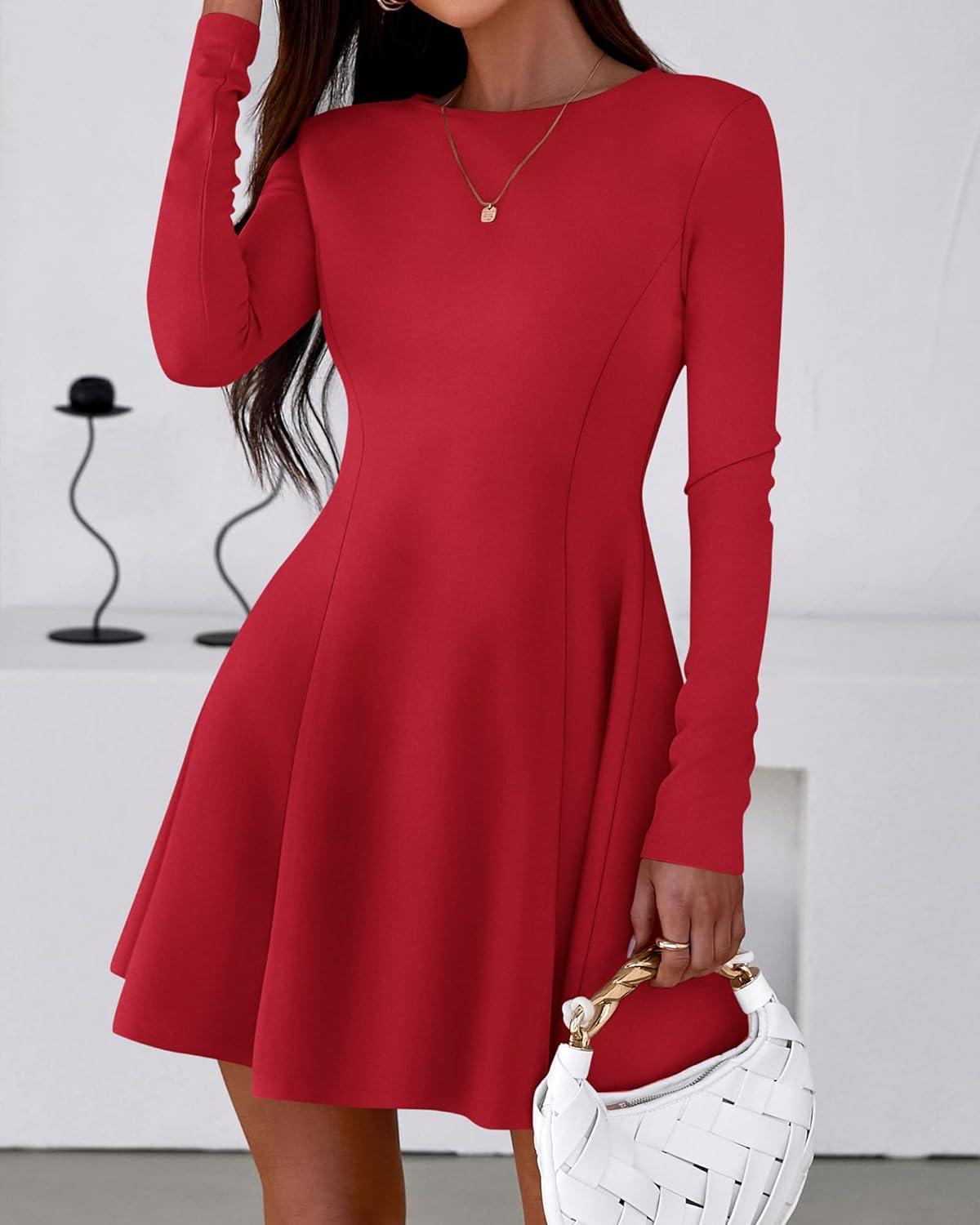 imageBTFBM Fall Dresses for Women 2025 Elegant Classy Flowy A Line Long Sleeve Business Homecoming Cocktail Sweater DressRed