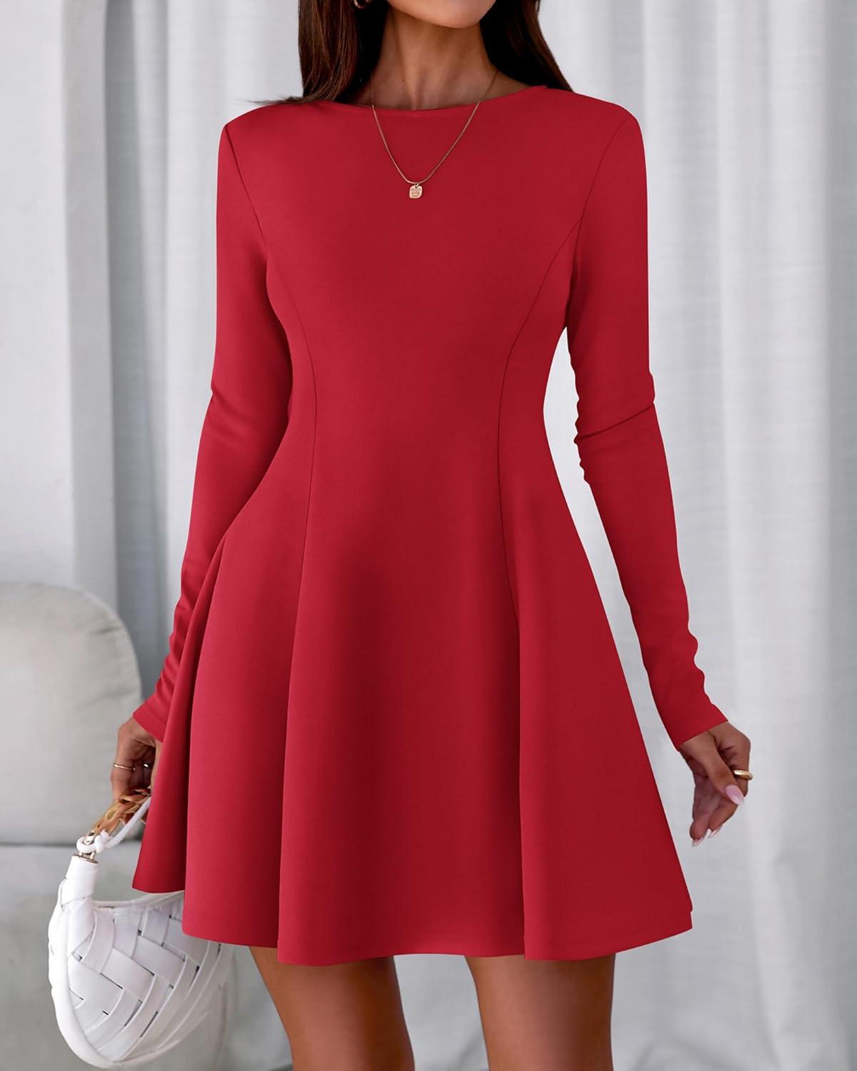 imageBTFBM Fall Dresses for Women 2025 Elegant Classy Flowy A Line Long Sleeve Business Homecoming Cocktail Sweater DressRed
