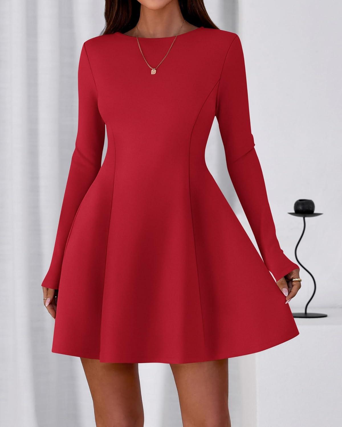 imageBTFBM Fall Dresses for Women 2025 Elegant Classy Flowy A Line Long Sleeve Business Homecoming Cocktail Sweater DressRed