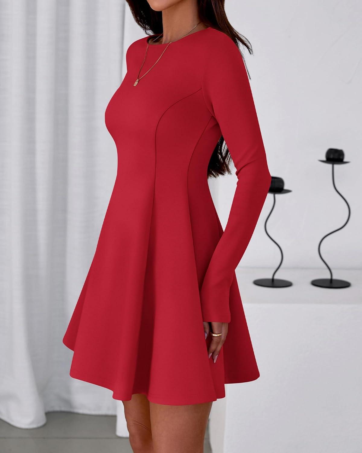 imageBTFBM Fall Dresses for Women 2025 Elegant Classy Flowy A Line Long Sleeve Business Homecoming Cocktail Sweater DressRed