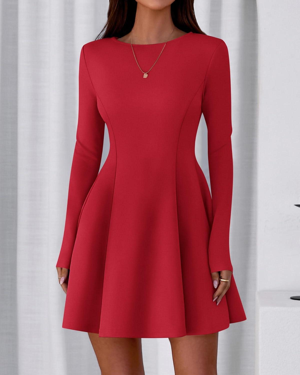 imageBTFBM Fall Dresses for Women 2025 Elegant Classy Flowy A Line Long Sleeve Business Homecoming Cocktail Sweater DressRed