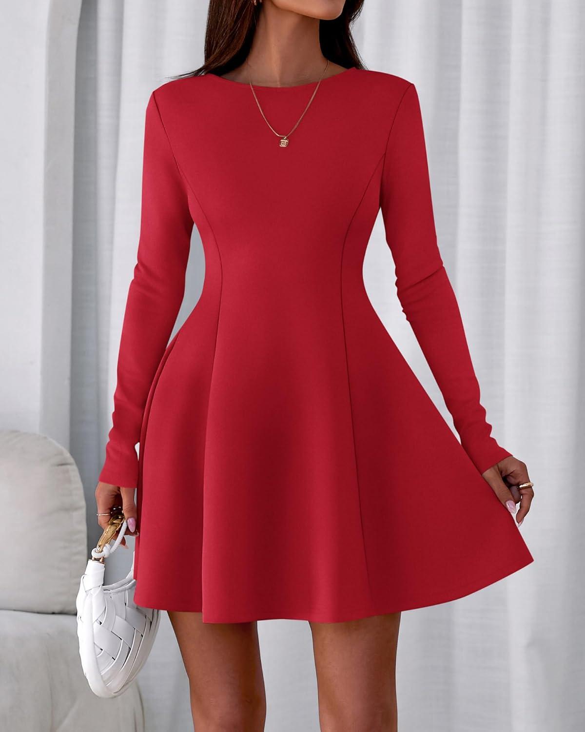 imageBTFBM Fall Dresses for Women 2025 Elegant Classy Flowy A Line Long Sleeve Business Homecoming Cocktail Sweater DressRed