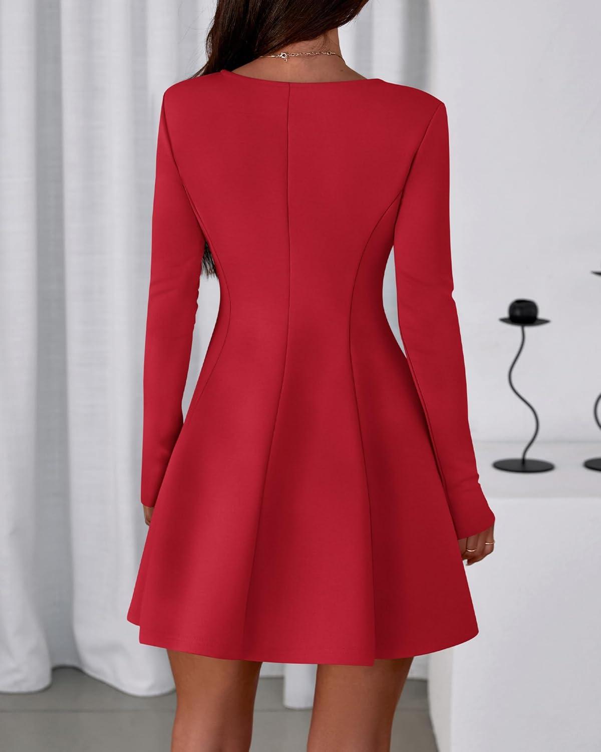 imageBTFBM Fall Dresses for Women 2025 Elegant Classy Flowy A Line Long Sleeve Business Homecoming Cocktail Sweater DressRed