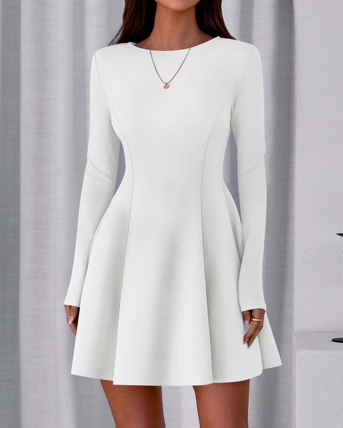 imageBTFBM Fall Dresses for Women 2025 Elegant Classy Flowy A Line Long Sleeve Business Homecoming Cocktail Sweater DressWhite