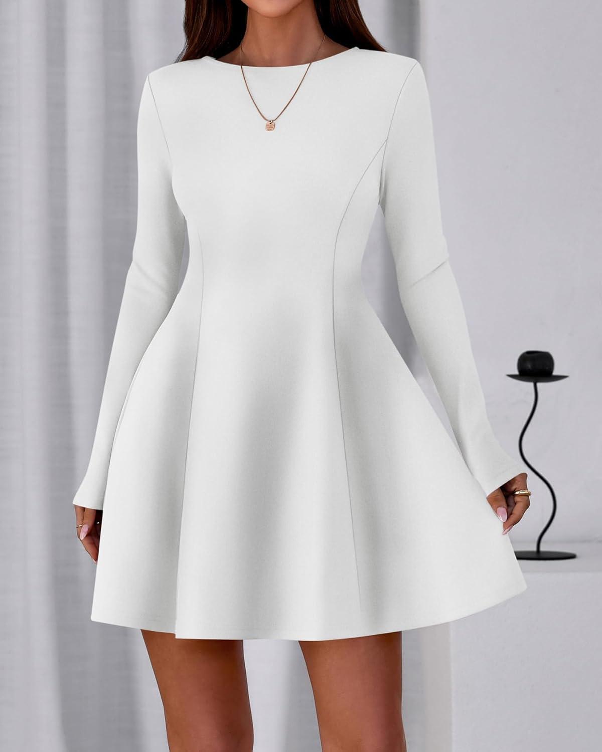 imageBTFBM Fall Dresses for Women 2025 Elegant Classy Flowy A Line Long Sleeve Business Homecoming Cocktail Sweater DressWhite