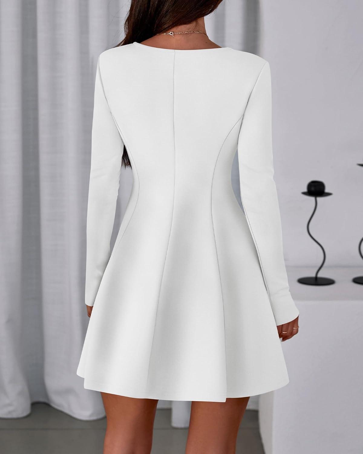 imageBTFBM Fall Dresses for Women 2025 Elegant Classy Flowy A Line Long Sleeve Business Homecoming Cocktail Sweater DressWhite